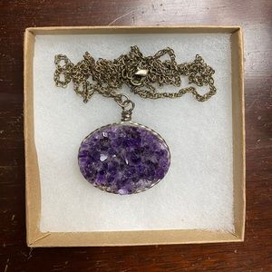 Amethyst stone with brass chain